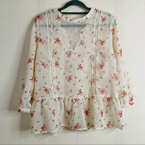 Pins and Needles Sheer Ivory Floral Peplum Top
